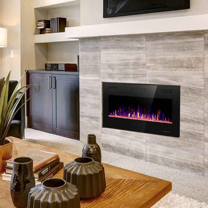 68″ Multi-Color Electric Fireplace with Remote and Touch Control – Wall Mount & Recessed Heater