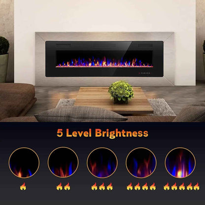 68″ Multi-Color Electric Fireplace with Remote and Touch Control – Wall Mount & Recessed Heater