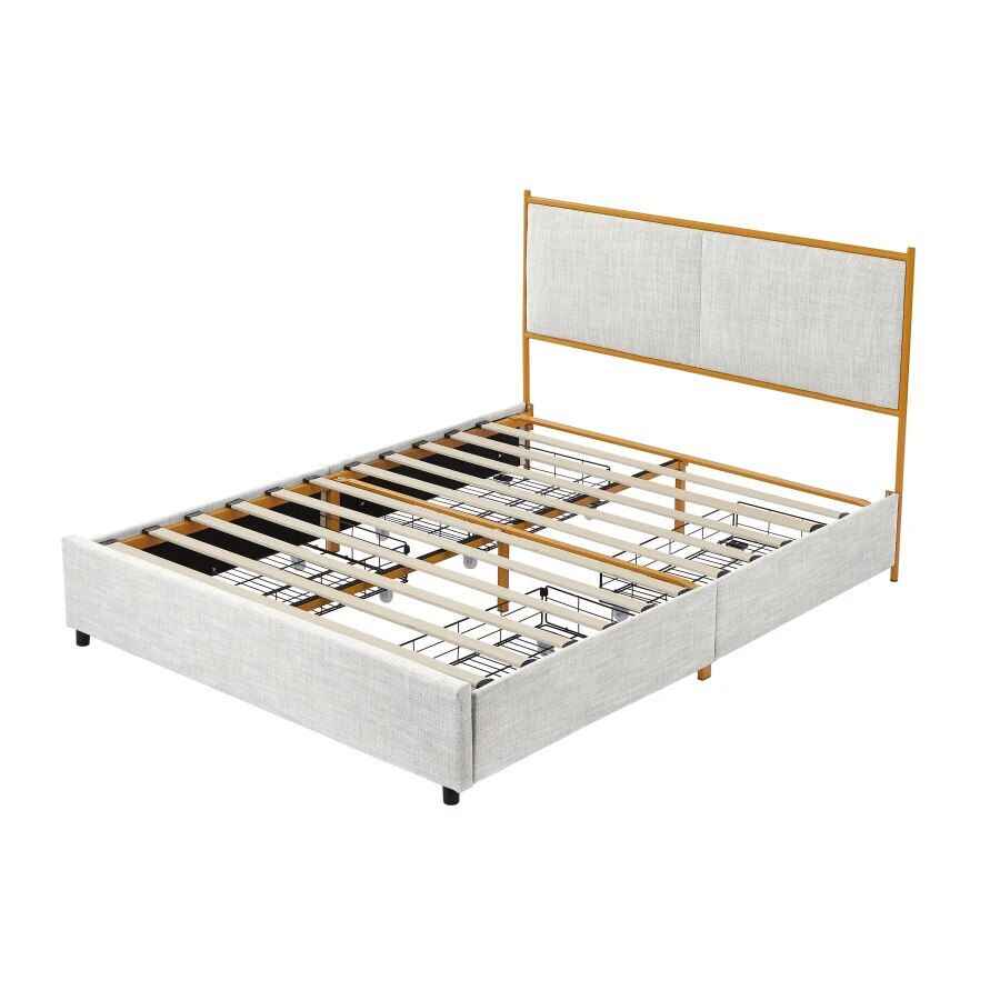 Queen Size Bed with Steamed Bread Backrest and Storage Drawers