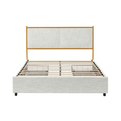 Queen Size Bed with Steamed Bread Backrest and Storage Drawers