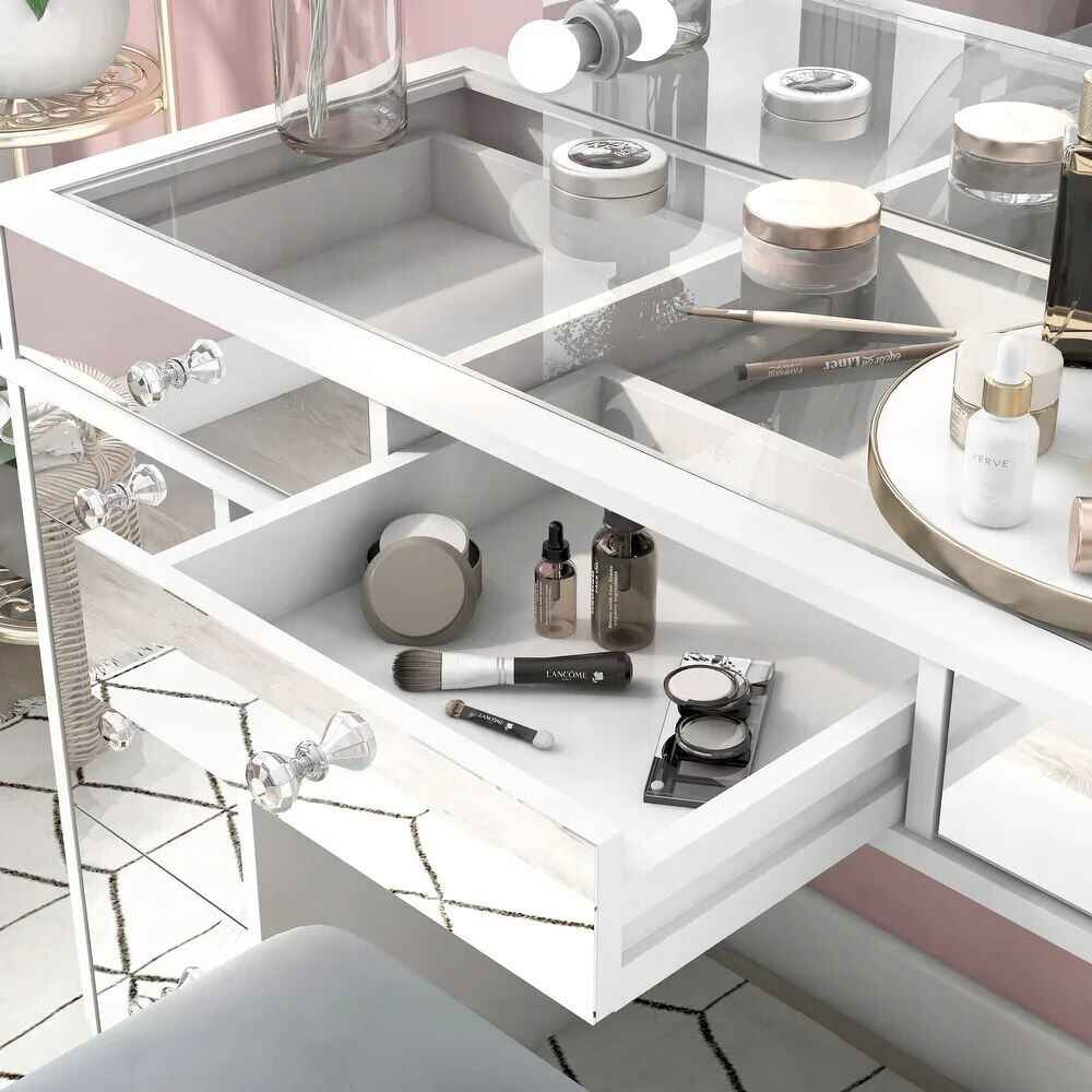 Chic Modern Makeup Vanity Table with LED Mirror and Chair Set