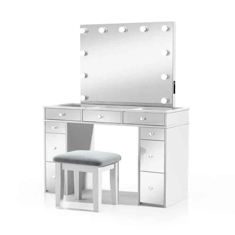 Chic Modern Makeup Vanity Table with LED Mirror and Chair Set