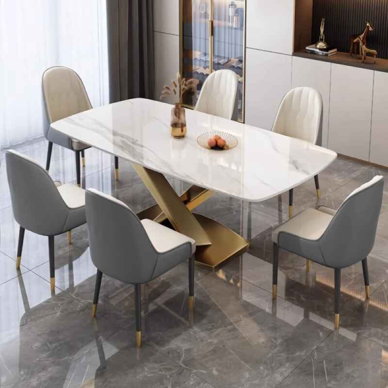 Luxurious Marble-Effect Oval Dining Table for 8 – Modern Chinese Style