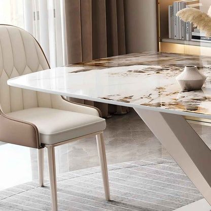 Luxurious Marble-Effect Oval Dining Table for 8 – Modern Chinese Style