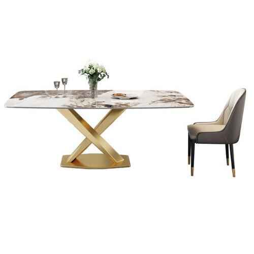 Luxurious Marble-Effect Oval Dining Table for 8 – Modern Chinese Style