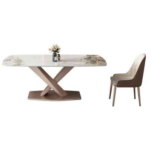 Luxurious Marble-Effect Oval Dining Table for 8 – Modern Chinese Style