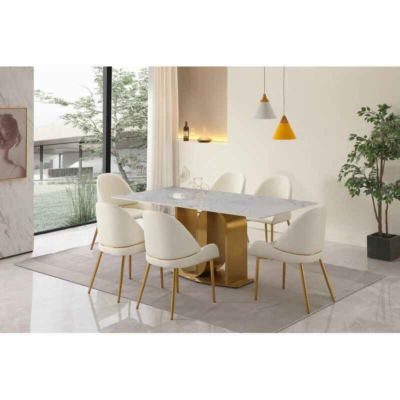 Gold-Finished Contemporary 71″ Dining Table with Sintered Stone Top