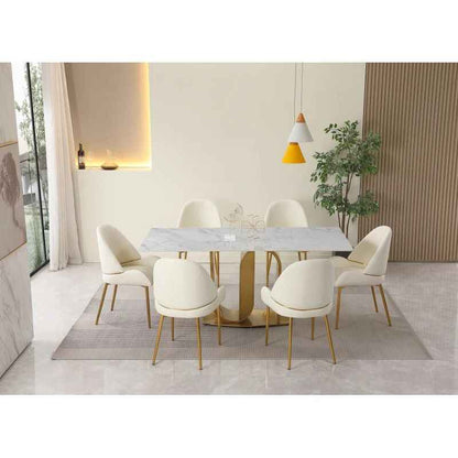 Gold-Finished Contemporary 71″ Dining Table with Sintered Stone Top