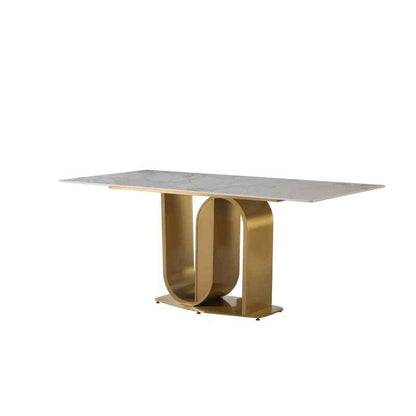 Gold-Finished Contemporary 71″ Dining Table with Sintered Stone Top