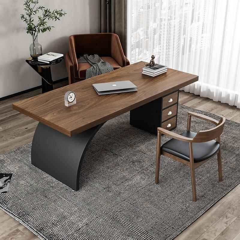 Modern Solid Wood Metal Computer Desk with Storage