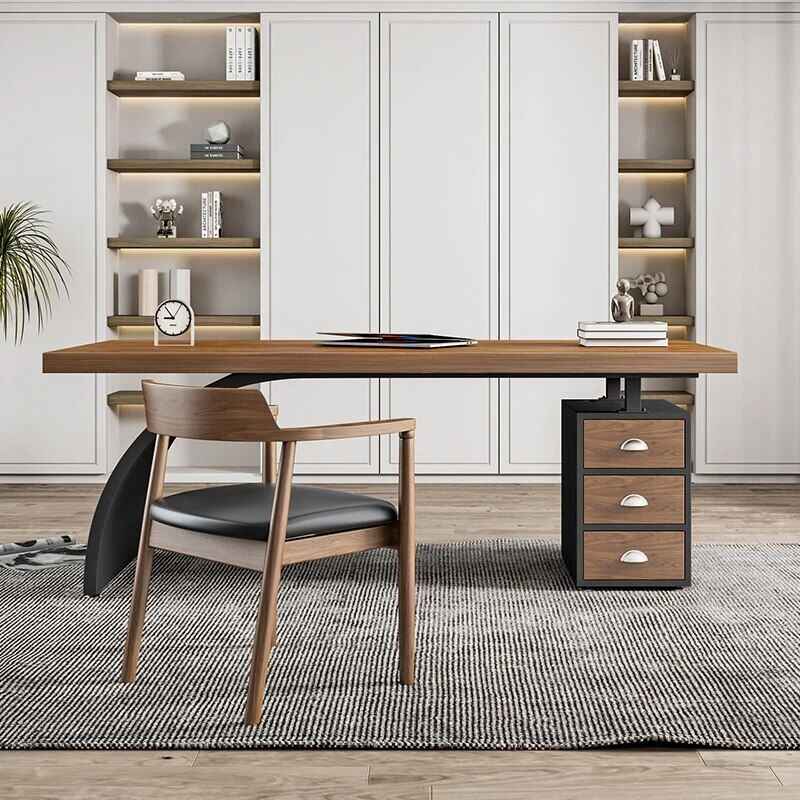 Modern Solid Wood Metal Computer Desk with Storage