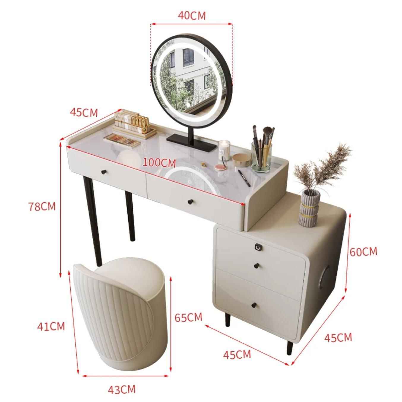 Modern Minimalist Vanity Table with Mirror & Stool