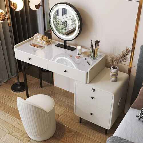 Modern Minimalist Vanity Table with Mirror & Stool