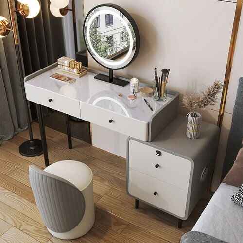 Modern Minimalist Vanity Table with Mirror & Stool