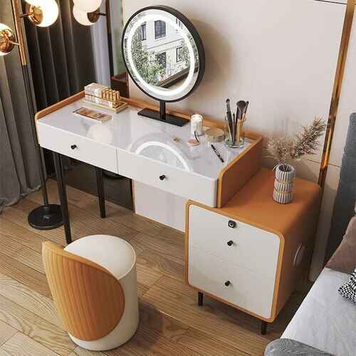 Modern Minimalist Vanity Table with Mirror & Stool