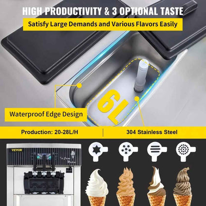 2200W Commercial Soft Ice Cream Machine with Double 6L Hoppers