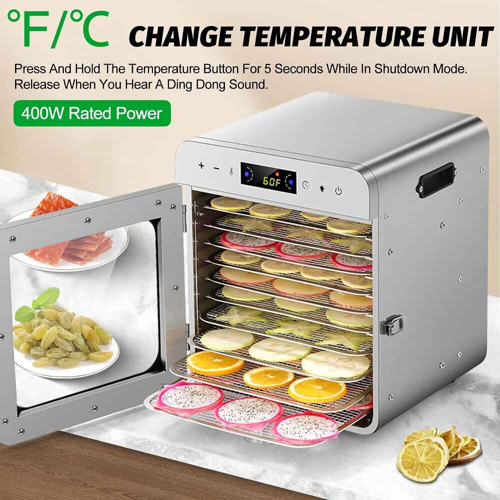 10-Tray Stainless Steel Food Dehydrator with Digital Timer