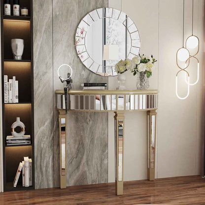 Half Moon Silver Mirrored Console Table