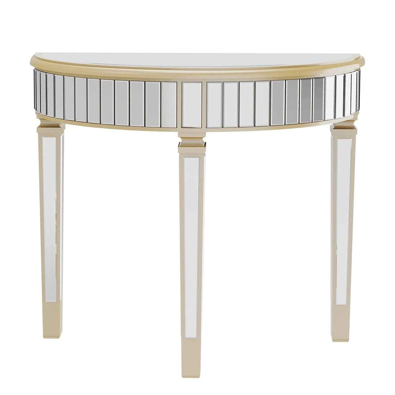 Half Moon Silver Mirrored Console Table