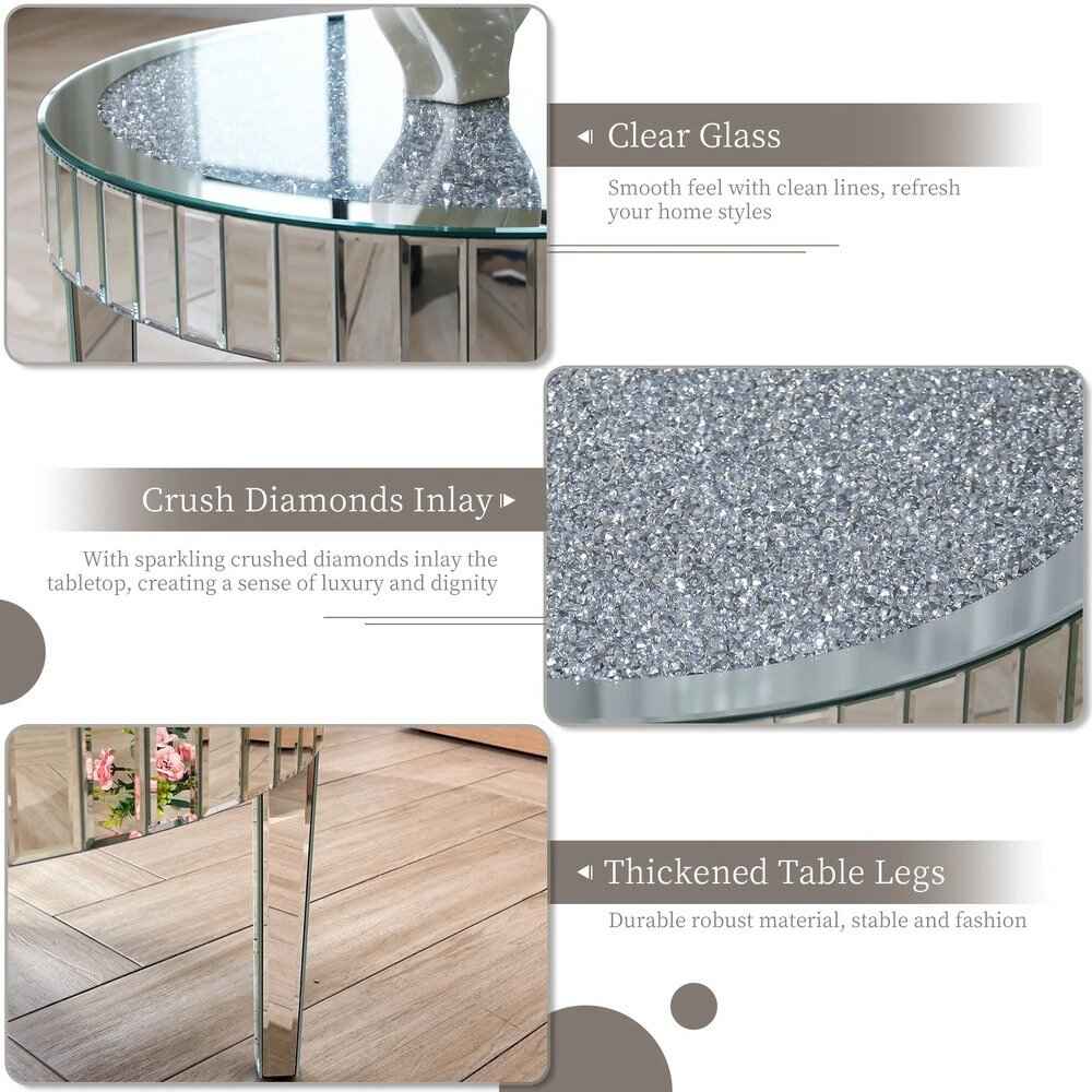 Elegant Mirrored Coffee Table with Crystal Inlay