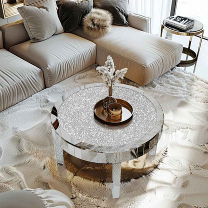 Elegant Mirrored Coffee Table with Crystal Inlay