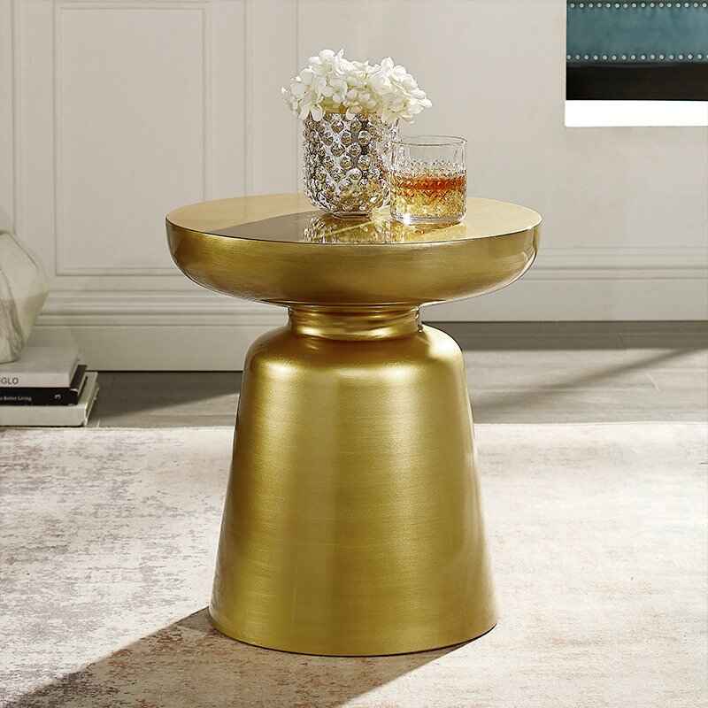 Modern Round Bronze Metal Side Table for Living Room