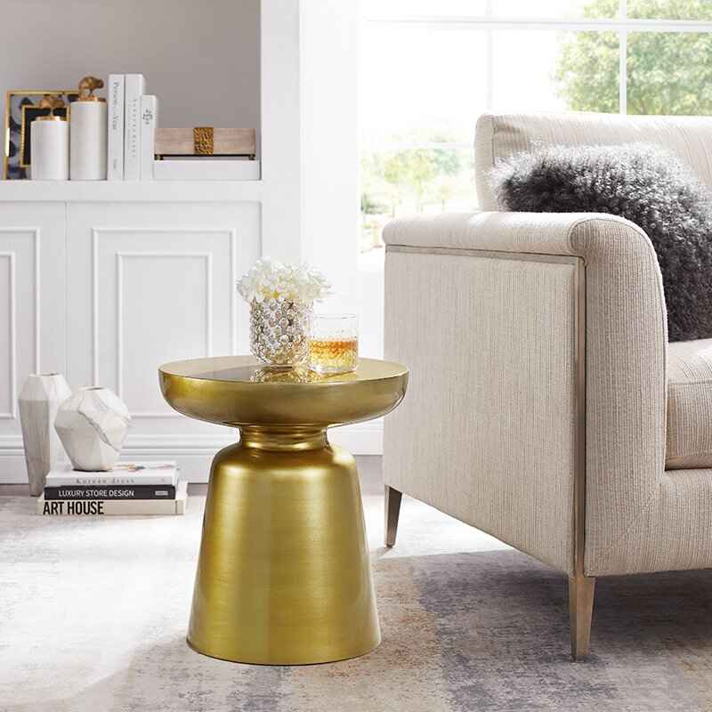 Modern Round Bronze Metal Side Table for Living Room