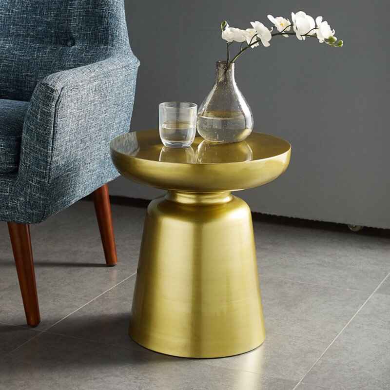 Modern Round Bronze Metal Side Table for Living Room