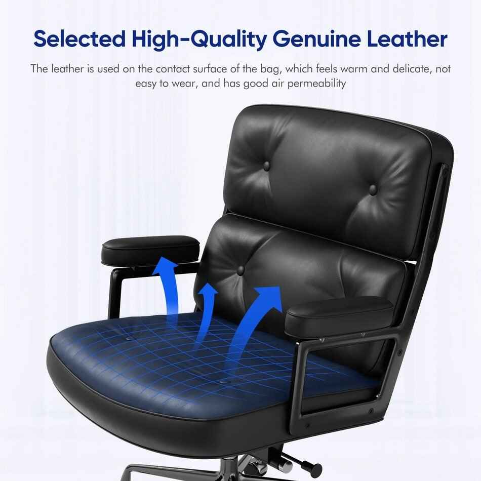 Classic Mid-Back Padded Genuine Leather Office Chair with Armrest