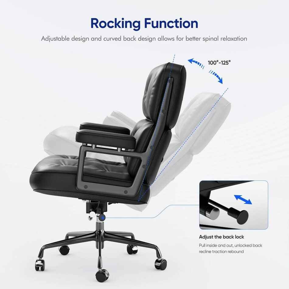 Classic Mid-Back Padded Genuine Leather Office Chair with Armrest