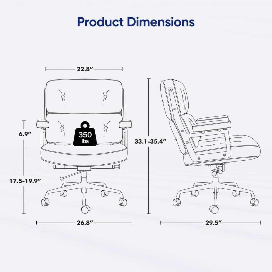 Classic Mid-Back Padded Genuine Leather Office Chair with Armrest