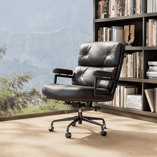 Classic Mid-Back Padded Genuine Leather Office Chair with Armrest