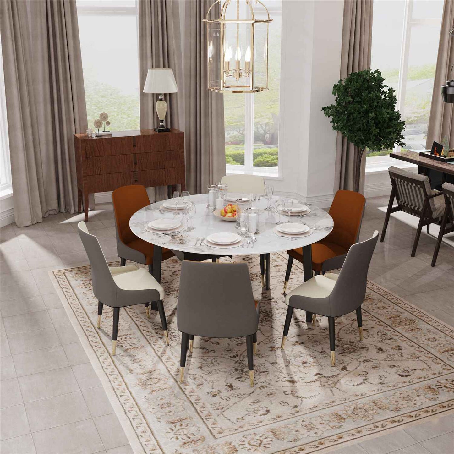 Round Extendable Dining Table Set