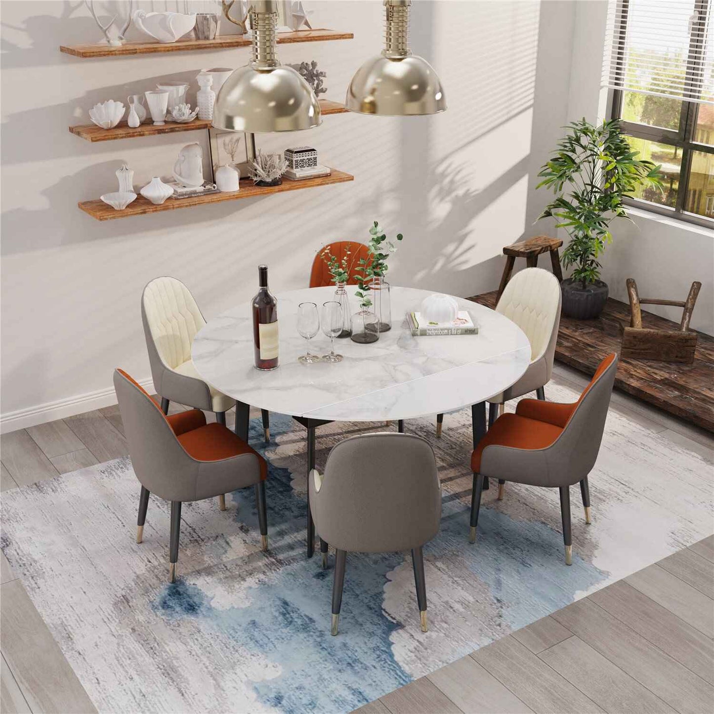 Round Extendable Dining Table Set