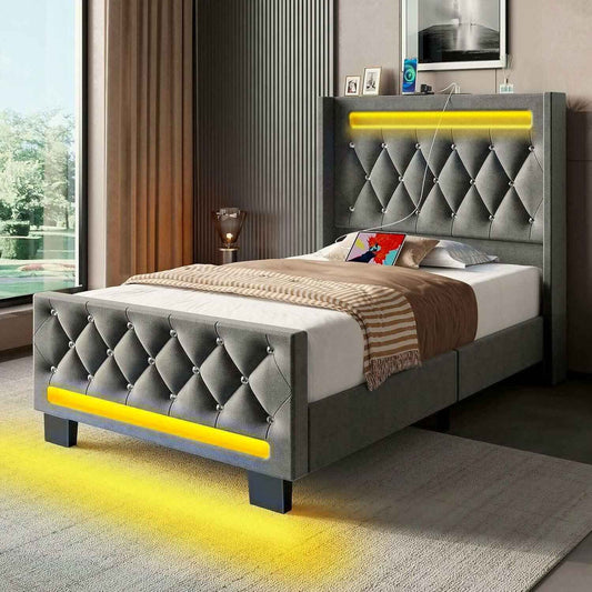 Luxury Grey LED Full Bed Frame