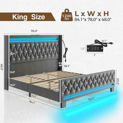 Luxury Grey LED Full Bed Frame