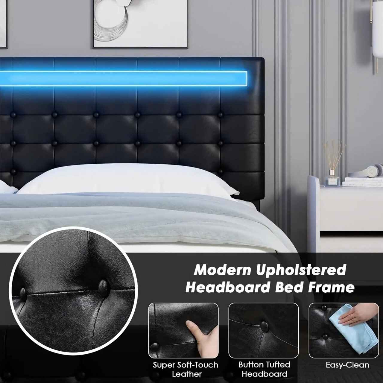 Queen Bed Frame with LED Lights