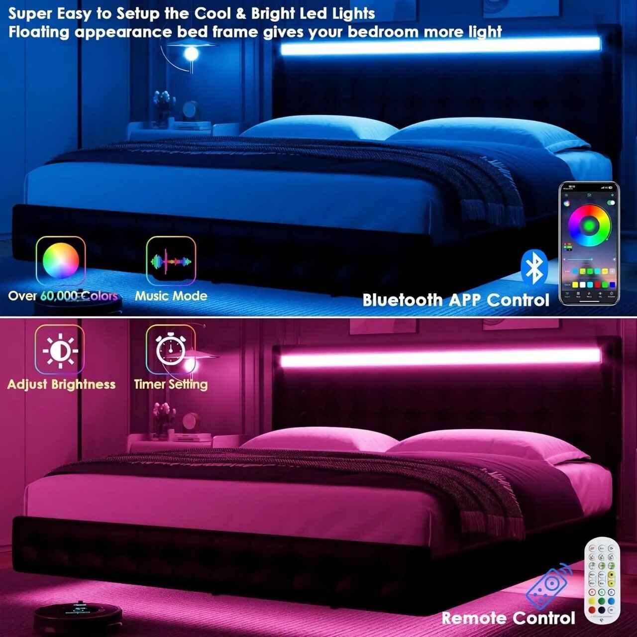 Queen Bed Frame with LED Lights