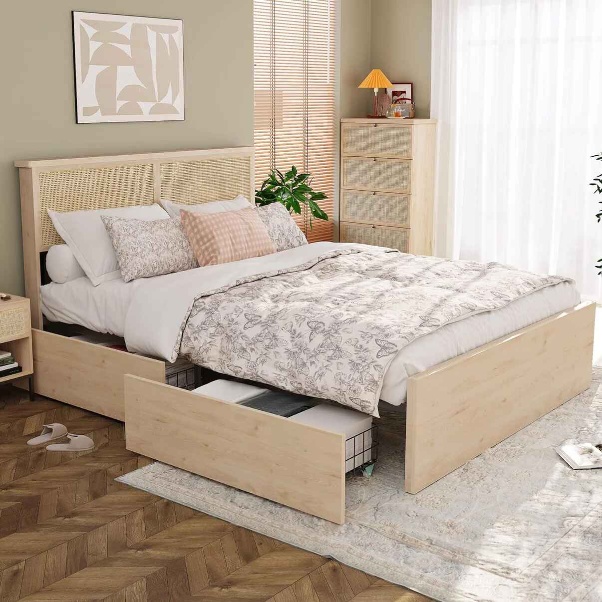 Natural Rattan Queen Bed Frame