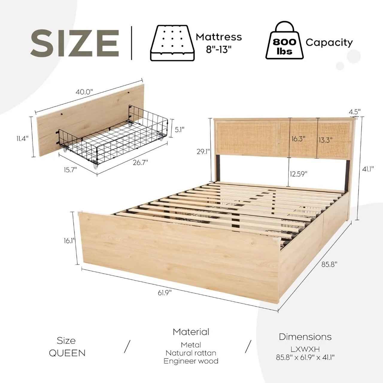 Natural Rattan Queen Bed Frame