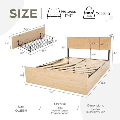 Natural Rattan Queen Bed Frame