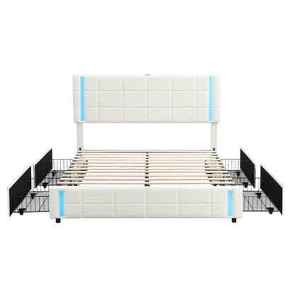 Queen Size Platform Bed with LED Lights