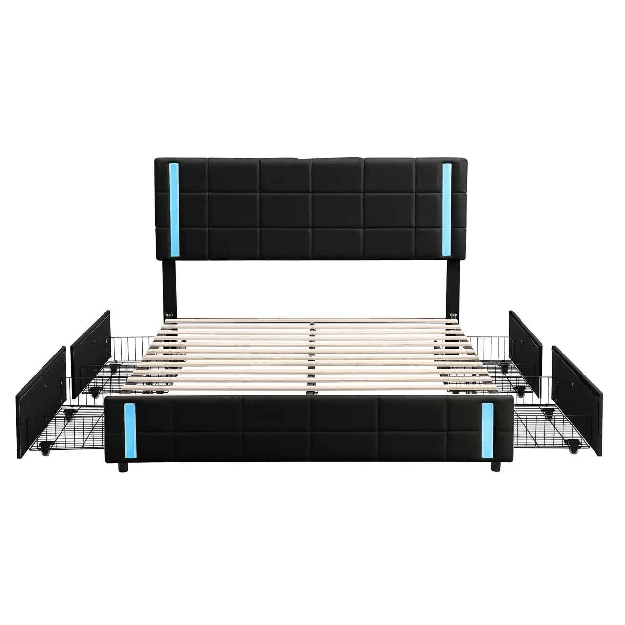 Queen Size Platform Bed with LED Lights