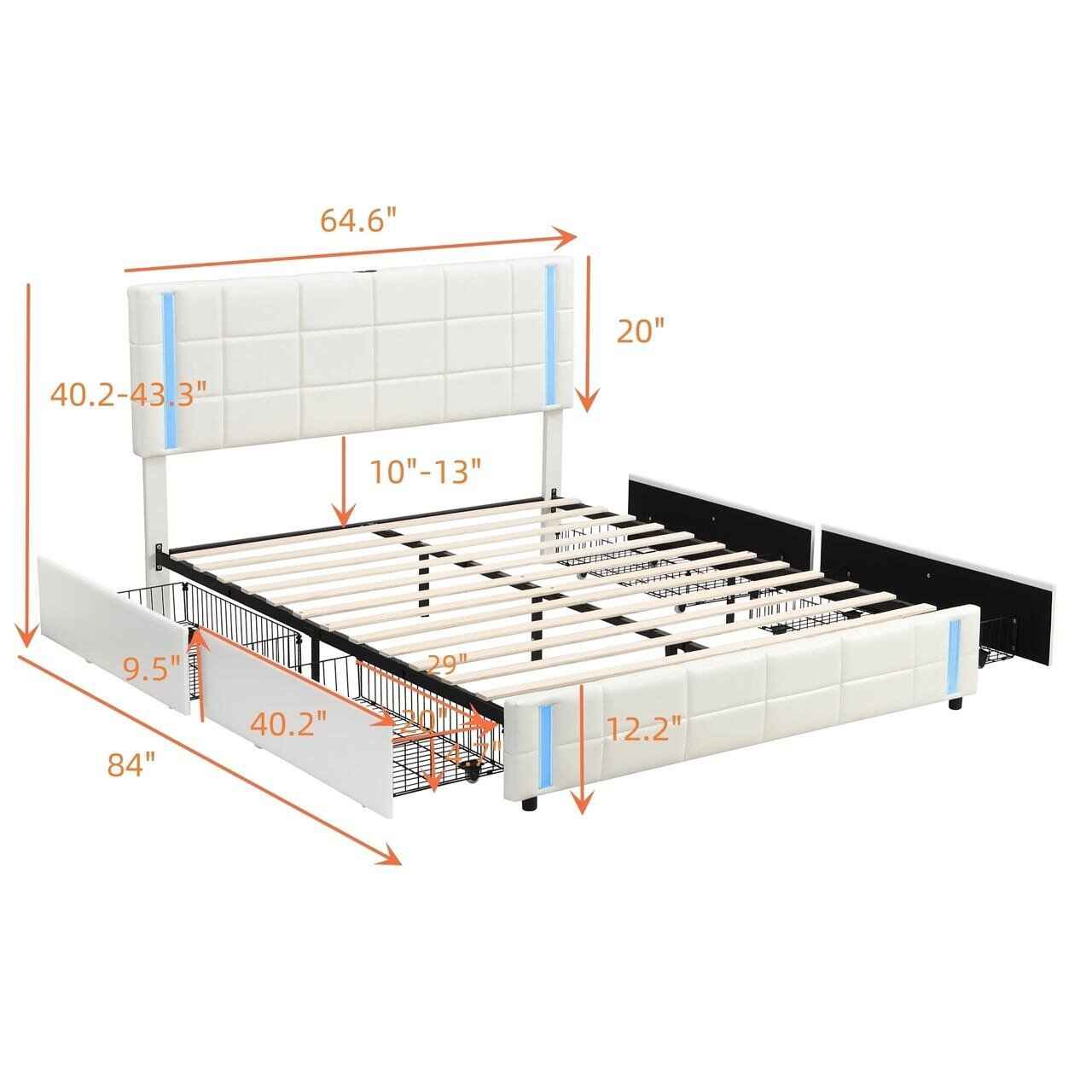 Queen Size Platform Bed with LED Lights