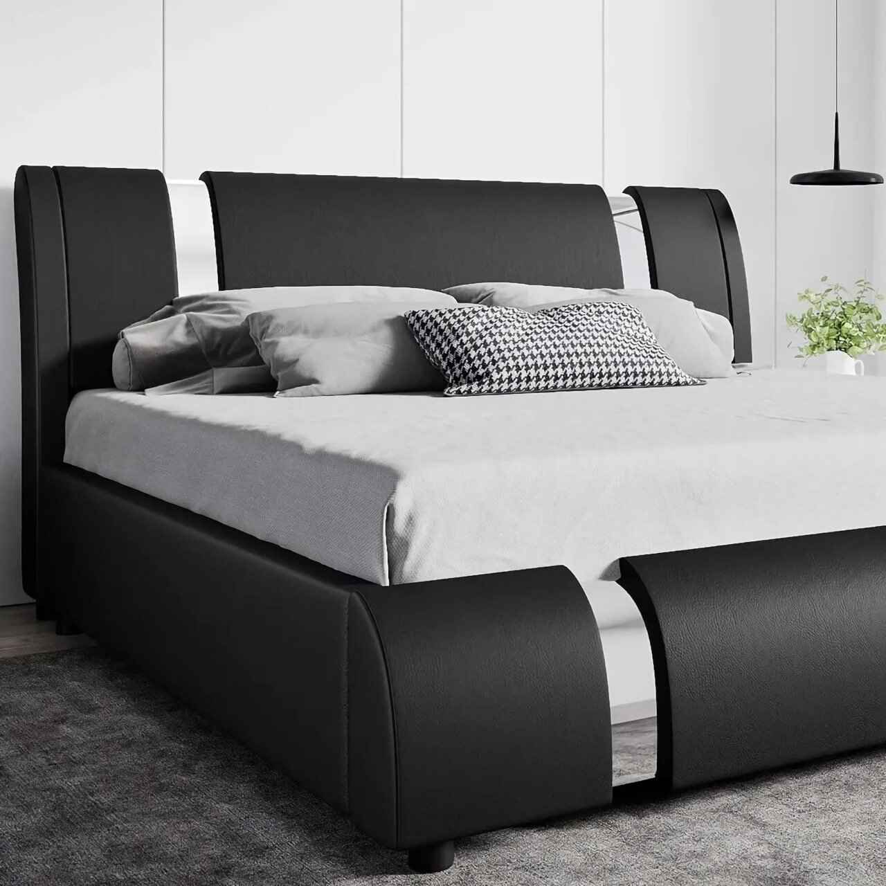 Modern Faux Leather Queen Bed Frame