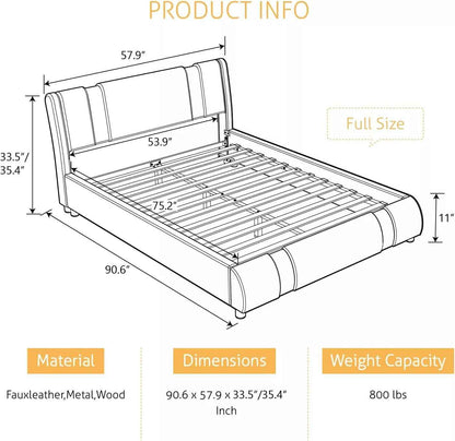 Modern Faux Leather Queen Bed Frame