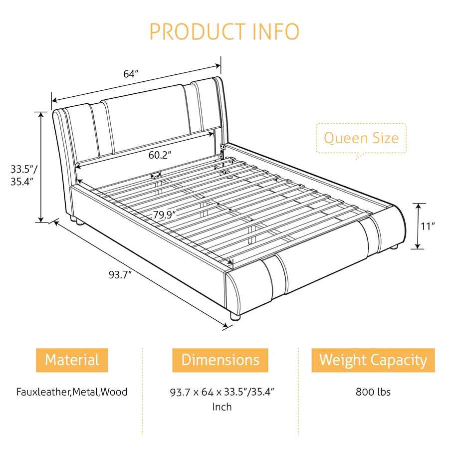 Modern Faux Leather Queen Bed Frame