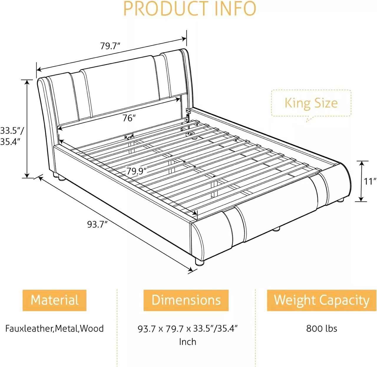 Modern Faux Leather Queen Bed Frame