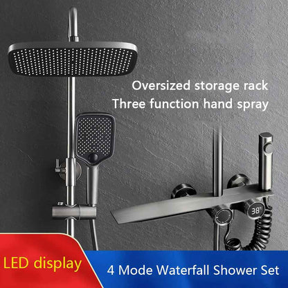 Tomahawk Waterfall High-Pressure Grey Shower Set