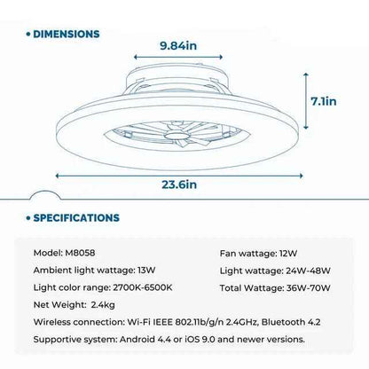 24-Inch Slim Smart Ceiling Fan with LED Light and Remote Control